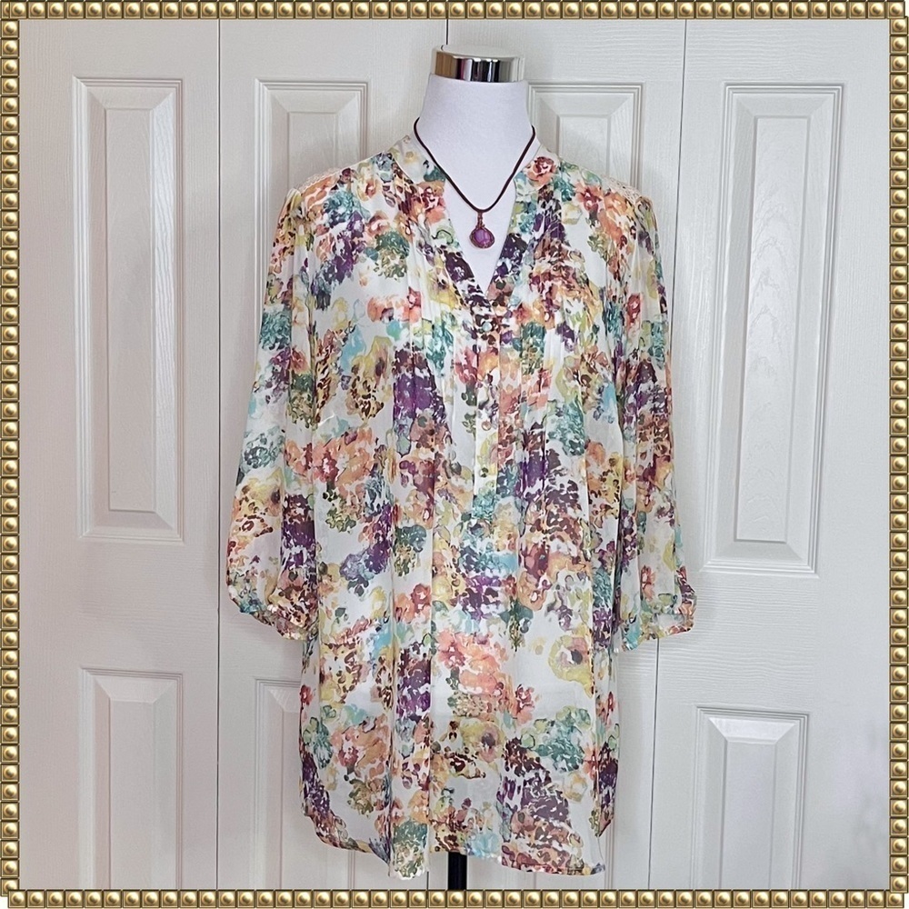 A.N.A. Floral Sheer Blouse Plus Size 1X